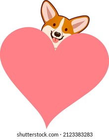 Corgi with a heart for valentine's day vector icon