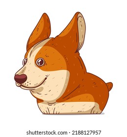 A Corgi, Isolated Vector Illustration. Cute Cartoon Picture For Children Of A Kind Calm Dog. Drawn Dog Sticker. Simple Drawing Of Calm Corgi On White Background. A Pet. A Puppy