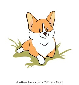 Corgi lies on the grass,sticker, vector graphics, flat styles