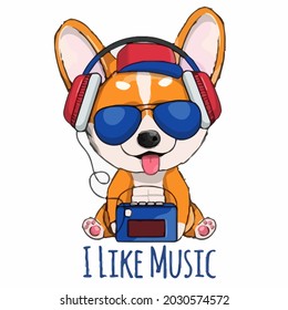 corgi i like music maternity vector design illustration print wall art poster canvas
