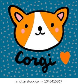 Corgi love hand drawn illustration in cartoon style for prints poster cards and stickers