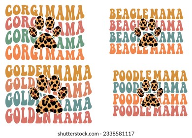 Corgi mama, Golden Retriever, Beagle mama, Poodle mama dog retro wavy SVG bundle T-shirt designs svg