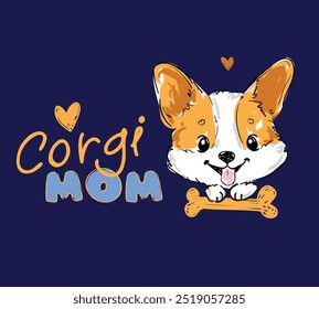 corgi mom print hand drawn cute illustration vector 