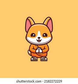 Corgi Monk Cute Creative Kawaii Cartoon Mascot Logo