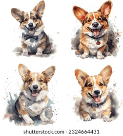 Corgi Pack watercolor vector art