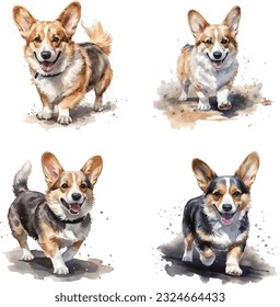 Corgi Pack watercolor vector art