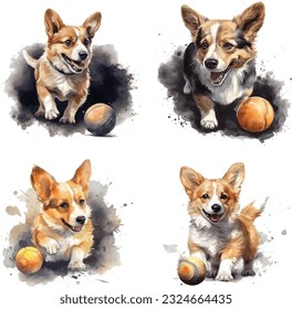 Corgi Pack watercolor vector art