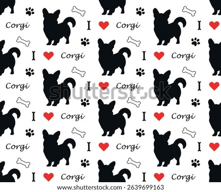 Corgi with paw and Bone, I love corgi seamless pattern. 