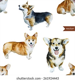  Corgi Pembroke, watercolor, dog, animal pattern