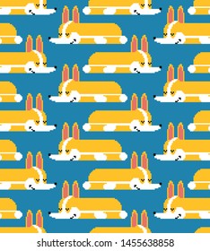 Corgi pixel art pattern seamless. small dog background 8 bit. cute pet vector texture