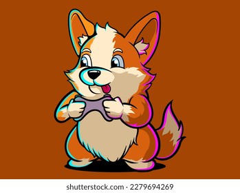 corgi playing video games  vector illustration