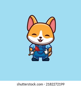 Corgi Plumber Cute Creative Kawaii Cartoon Mascot Logo