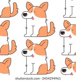Corgi puppy vector cartoon seamless pattern background.