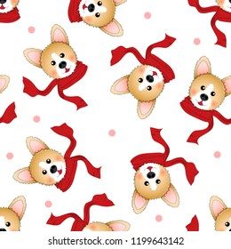 Corgi with Red Scarf on White Background. Vector Illustration.