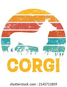 Corgi Retro Vintage Sunset T-shirt Design template, Corgi on Board, Car Window Sticker, POD, cover, Isolated white background, White Dog Silhouette Gift for Corgi Lover