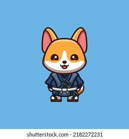 Corgi Samurai Cute Creative Kawaii Cartoon Mascot Logo