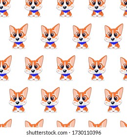 Corgi seamless pattern background. Nature, domestic animal theme. Abstract flat welsh corgi portrait isolated on soft cover.