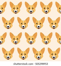 Corgi seamless pattern background. Nature, domestic animal theme. Abstract flat welsh corgi portrait isolated on soft cover.