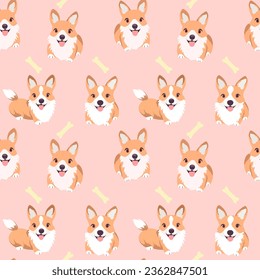 Corgi seamless pattern with hand drawn on pink background. pattern for printing on fabric, clothing, wrapping paper, background for websites and applications.