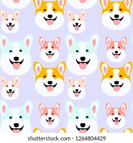 corgi seamless pattern on light blue background