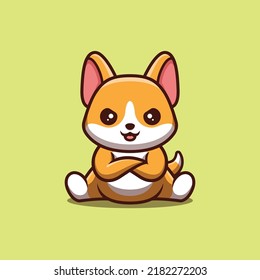 Corgi Sitting Angry Cute Creative Kawaii Cartoon Mascot Logo