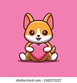 Corgi Sitting Love Cute Creative Kawaii Cartoon Mascot Logo