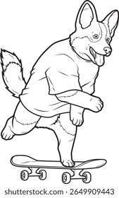 Corgi Skater Skate Animal Vetor Ilustração de Arte Gráfica