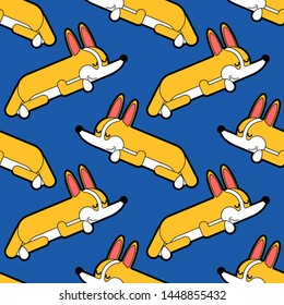 Corgi sleeping pattern seamless. asleep small dog cartoon background . cute pet vector texture