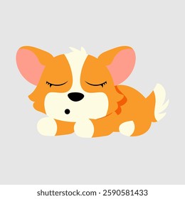 corgi sleeping peacefully with its paws tucked under its head. The fluffy puppy looks relaxed and cozy, making it perfect for pet-related designs, greeting cards, stickers