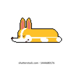 Corgi sleeping pixel art. Sleeping small dog cartoon 8 bit. cute pet vector illustration