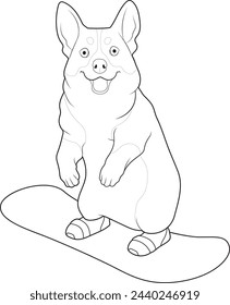Corgi Snowboard Winter sports Animal Vector Graphic Art Illustration