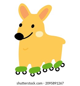 Corgi standing on roller skates. Flat vector hand drawn illustration. 