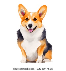 corgi with style hand drawn watercolor digital painting illustration