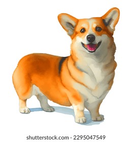 corgi with style hand drawn watercolor digital painting illustration