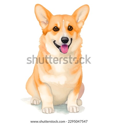 corgi with style hand drawn watercolor digital painting illustration