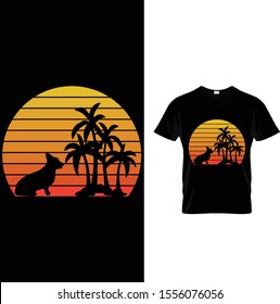 Corgi Sunset Palm Beach T-Shirt