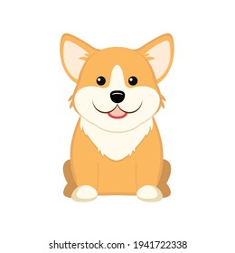 Corgi. Vector illustration of cute sitting dog in flat style. Isolated on white