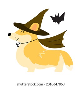 Corgi wearing costume for Halloween party. Vector illustration on white background.