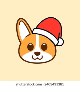 Corgi Wearing Santa Hat Illustration