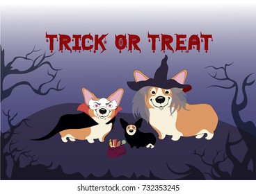 Corgie halloween postcard