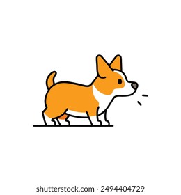 Corgi-Poo Hund klopft an ein Symbol