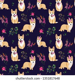 Corgi's Dog. The Royal Dog. Vector Seamless Pattern