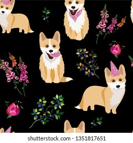Corgi's Dog. The Royal dog. Vector seamless pattern