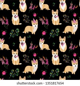 Corgi's Dog. The Royal dog. Vector seamless pattern