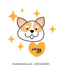 Corgy dog head kawaii with heart in anime style