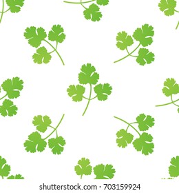 Coriander Leaves Seamless Pattern, Coriander Vector Illustration.