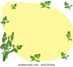 Hojas de cilantro y fondo amarillo Con espacio para poner texto o imágenes