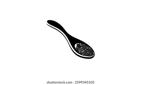 Coriander on a spoon, black isolated silhouette