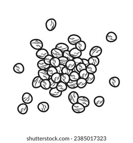 Coriander seed in black and white vector.