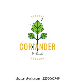 coriander spice cooking food kitchen green vegetable hipster logo design vector icon illustration template